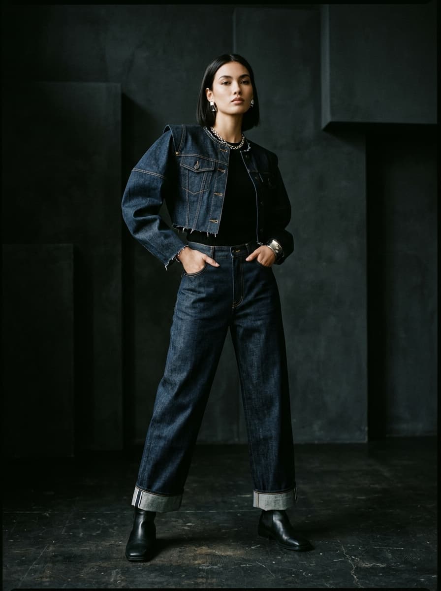 Architectural Cropped Denim Jacket